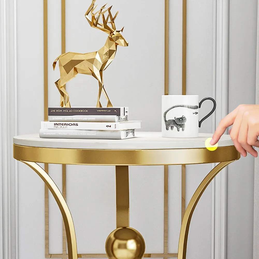 17.7" White Round End Table Modern Side Table with Stream-Lined Metal Pedestal-Richsoul-End & Side Tables,Furniture,Living Room Furniture
