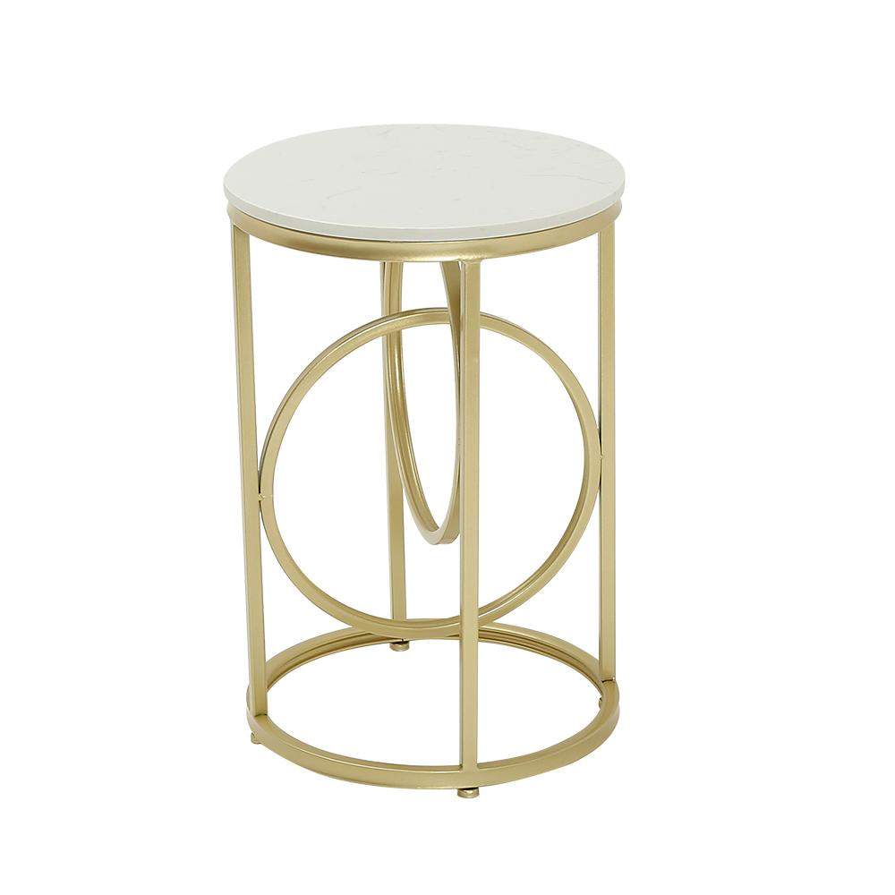 White Round End Table Marble Top Side Table Metal in Gold-Richsoul-End & Side Tables,Furniture,Living Room Furniture