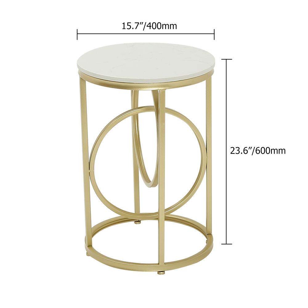 White Round End Table Marble Top Side Table Metal in Gold-Richsoul-End & Side Tables,Furniture,Living Room Furniture