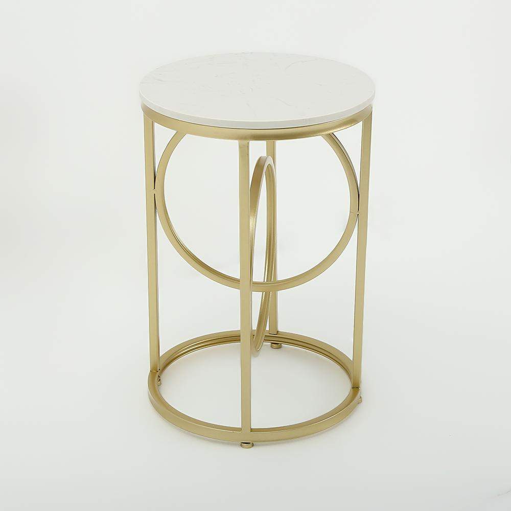 White Round End Table Marble Top Side Table Metal in Gold-Richsoul-End & Side Tables,Furniture,Living Room Furniture