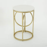 White Round End Table Marble Top Side Table Metal in Gold-Richsoul-End & Side Tables,Furniture,Living Room Furniture