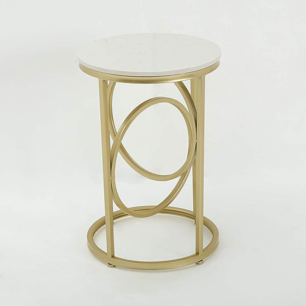White Round End Table Marble Top Side Table Metal in Gold-Richsoul-End & Side Tables,Furniture,Living Room Furniture