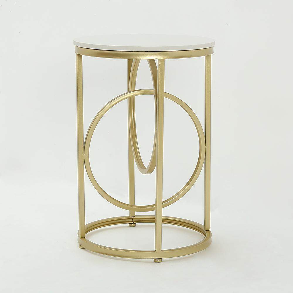 White Round End Table Marble Top Side Table Metal in Gold-Richsoul-End & Side Tables,Furniture,Living Room Furniture