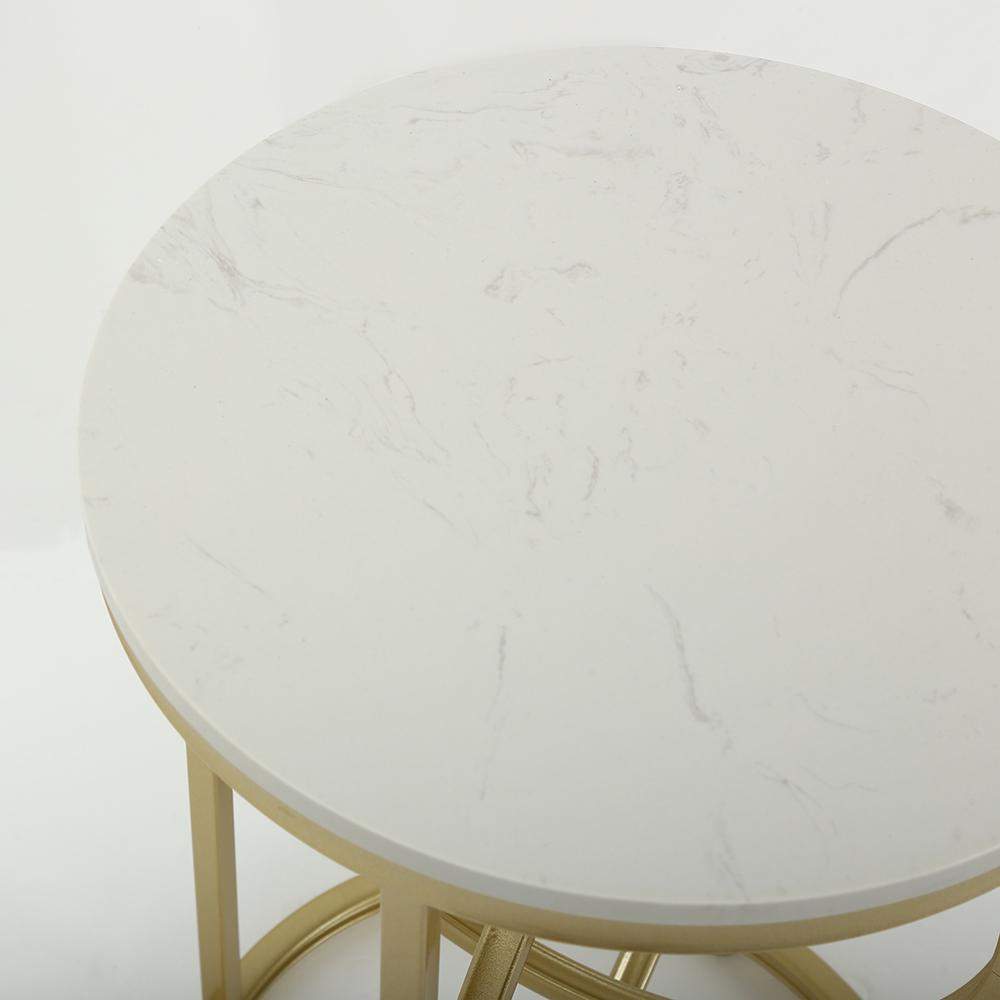 White Round End Table Marble Top Side Table Metal in Gold-Richsoul-End & Side Tables,Furniture,Living Room Furniture