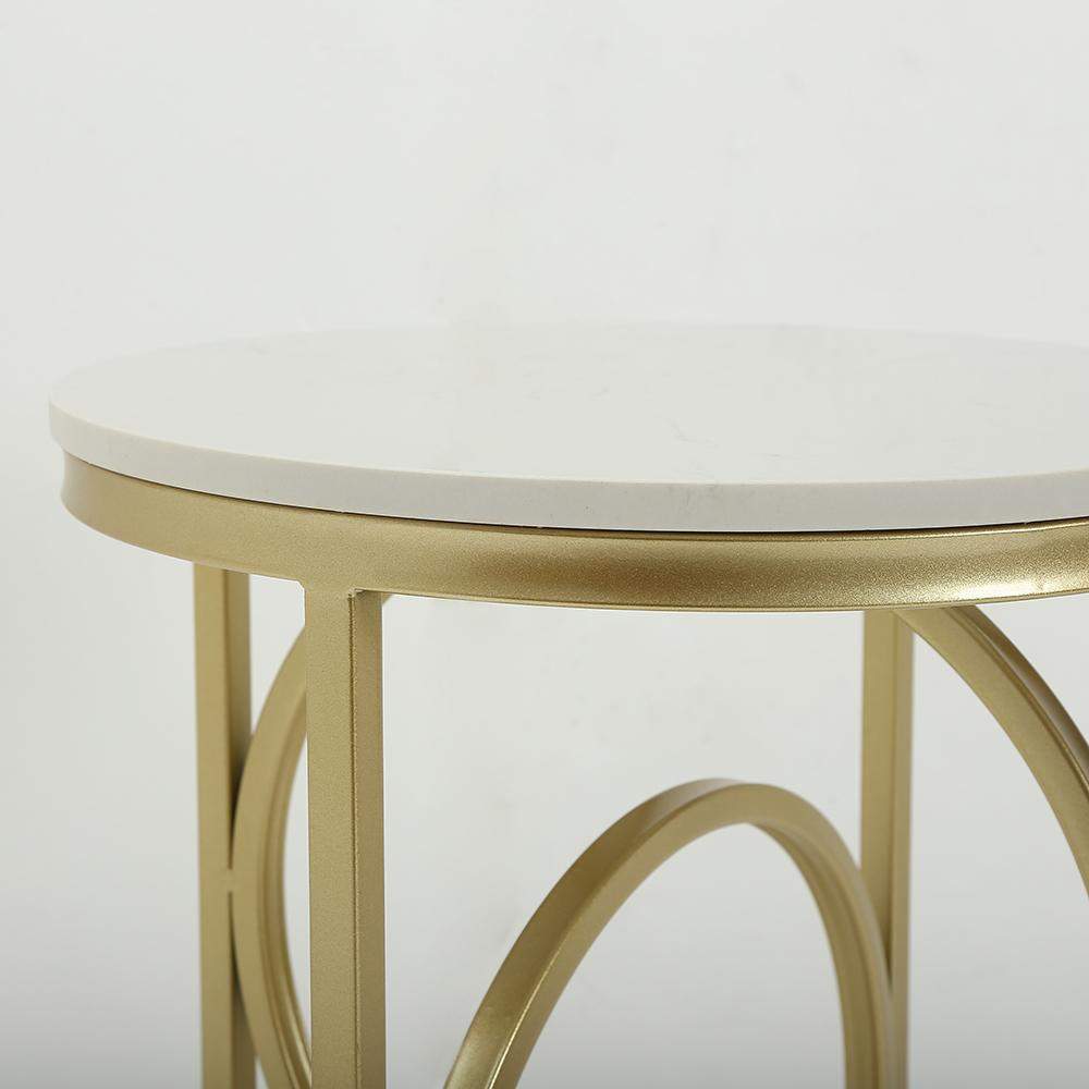White Round End Table Marble Top Side Table Metal in Gold-Richsoul-End & Side Tables,Furniture,Living Room Furniture