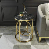 White Round End Table Marble Top Side Table Metal in Gold-Richsoul-End & Side Tables,Furniture,Living Room Furniture
