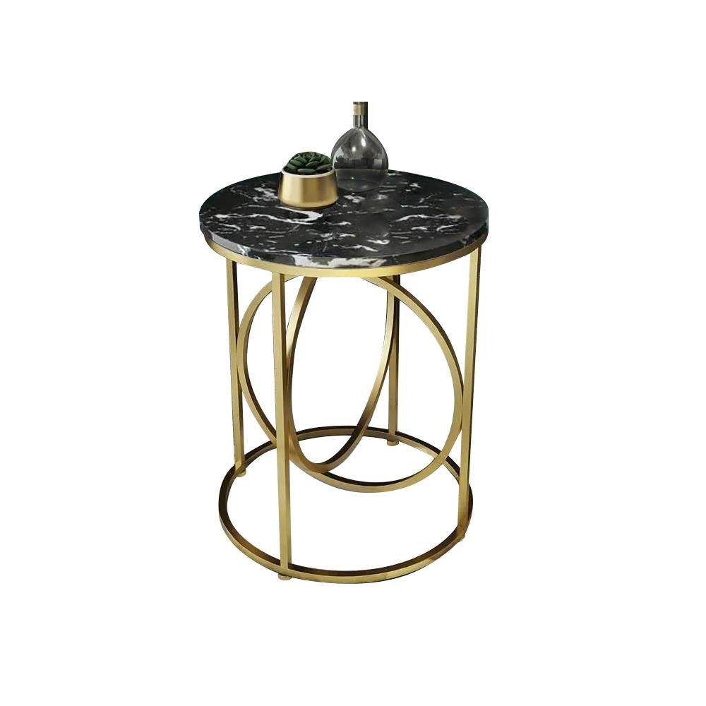 White Round End Table Marble Top Side Table Metal in Gold-Richsoul-End & Side Tables,Furniture,Living Room Furniture
