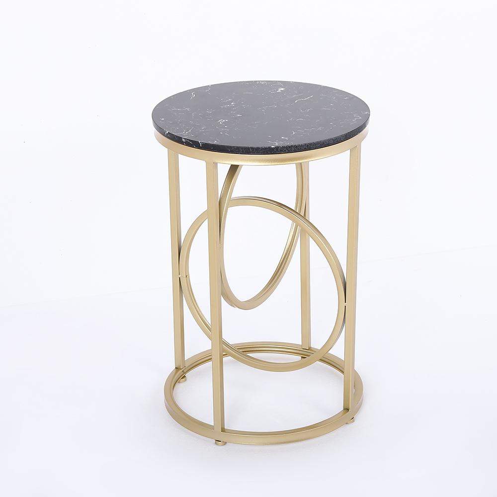 White Round End Table Marble Top Side Table Metal in Gold-Richsoul-End & Side Tables,Furniture,Living Room Furniture