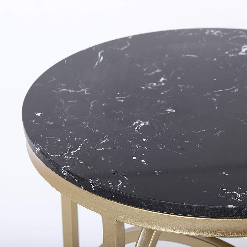 White Round End Table Marble Top Side Table Metal in Gold-Richsoul-End & Side Tables,Furniture,Living Room Furniture