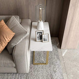 White End Table with Stone Tabletop Rectangular Side Table-Richsoul-End & Side Tables,Furniture,Living Room Furniture