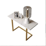 White End Table with Stone Tabletop Rectangular Side Table-Richsoul-End & Side Tables,Furniture,Living Room Furniture
