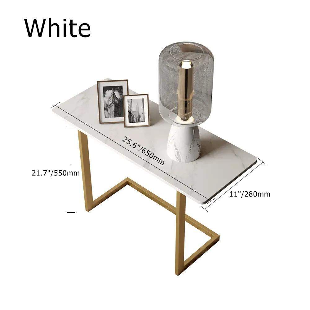 White End Table with Stone Tabletop Rectangular Side Table-Richsoul-End & Side Tables,Furniture,Living Room Furniture