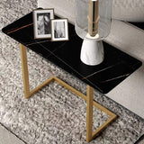 White End Table with Stone Tabletop Rectangular Side Table-Richsoul-End & Side Tables,Furniture,Living Room Furniture