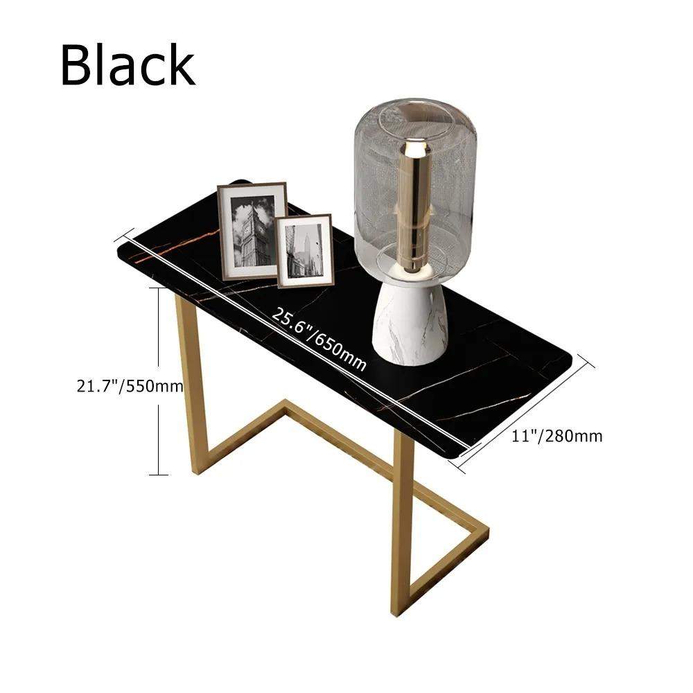 White End Table with Stone Tabletop Rectangular Side Table-Richsoul-End & Side Tables,Furniture,Living Room Furniture
