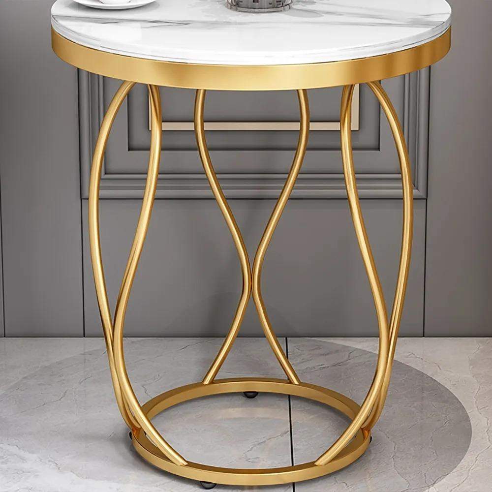White Round Side Table with Storage Marble Top Metal Frame-Richsoul-End & Side Tables,Furniture,Living Room Furniture