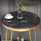 White Round Side Table with Storage Marble Top Metal Frame-Richsoul-End & Side Tables,Furniture,Living Room Furniture