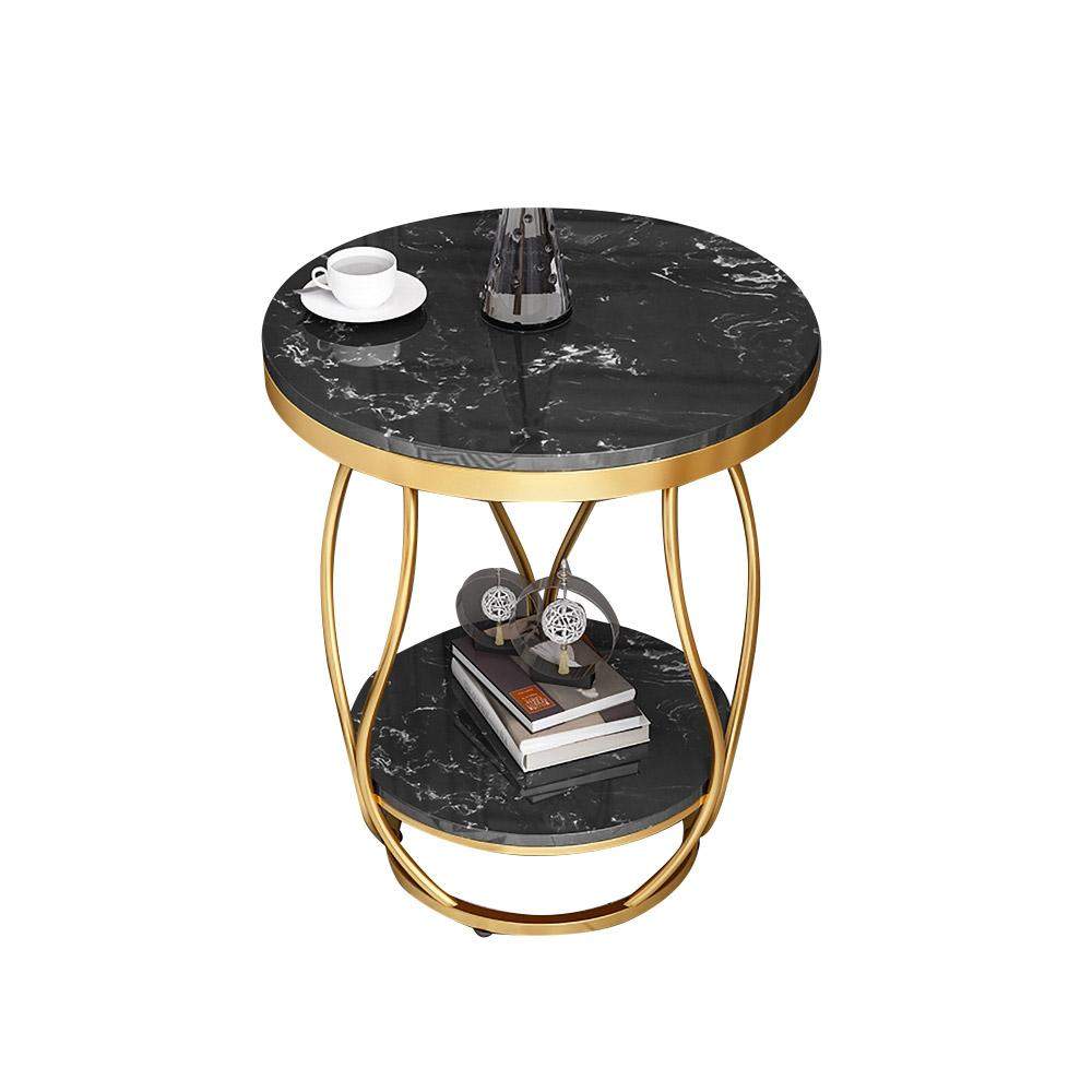 White Round Side Table with Storage Marble Top Metal Frame-Richsoul-End & Side Tables,Furniture,Living Room Furniture
