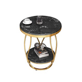 White Round Side Table with Storage Marble Top Metal Frame-Richsoul-End & Side Tables,Furniture,Living Room Furniture