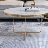 Modern Round Coffee Table Set with Stone 2-Piece Black&White-Richsoul-Coffee Tables,Furniture,Living Room Furniture