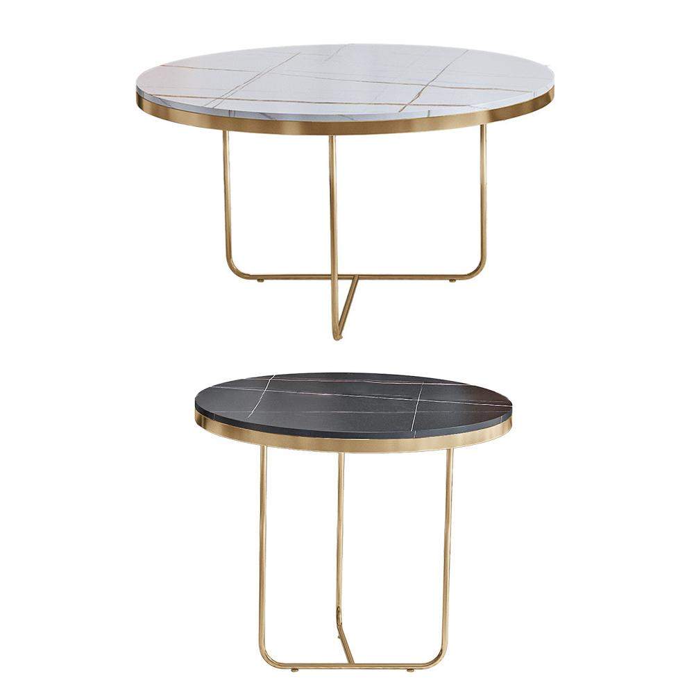 Modern Round Coffee Table Set with Stone 2-Piece Black&White-Richsoul-Coffee Tables,Furniture,Living Room Furniture