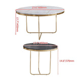 Modern Round Coffee Table Set with Stone 2-Piece Black&White-Richsoul-Coffee Tables,Furniture,Living Room Furniture