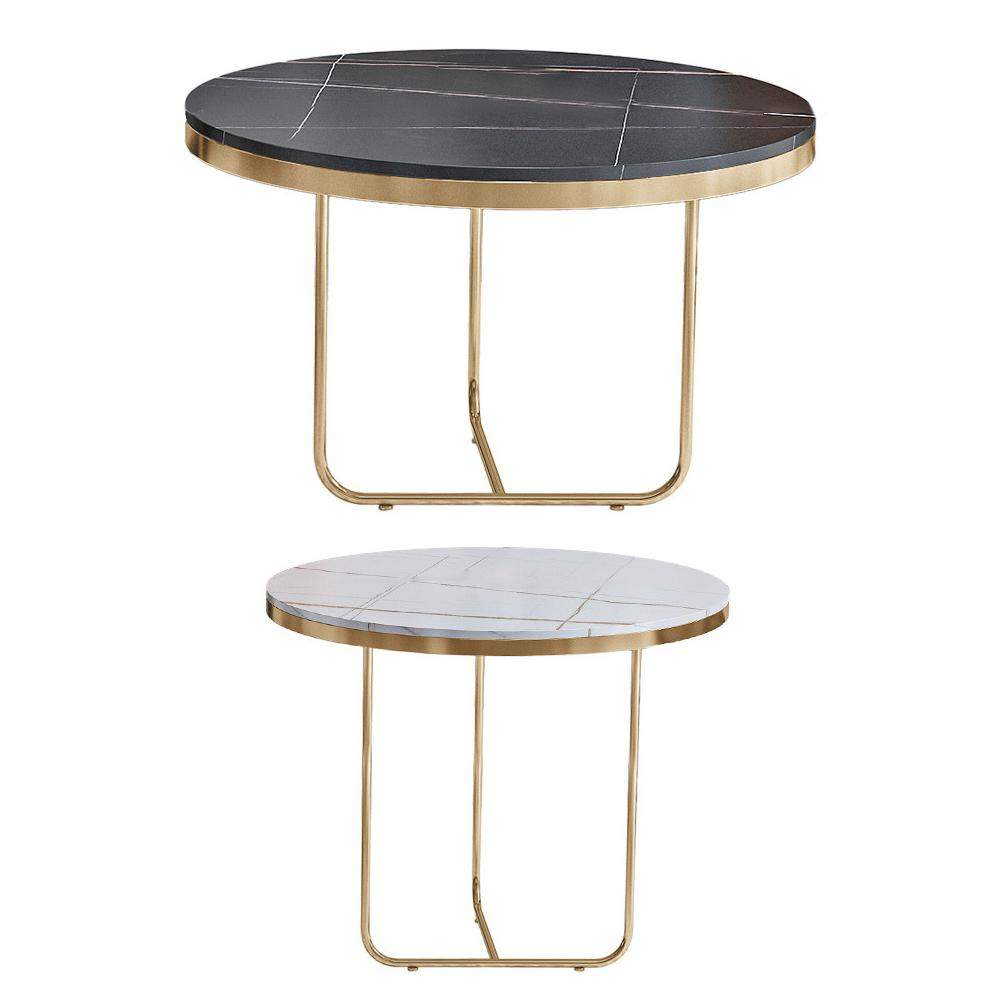 Modern Round Coffee Table Set with Stone 2-Piece Black&White-Richsoul-Coffee Tables,Furniture,Living Room Furniture