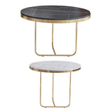 Modern Round Coffee Table Set with Stone 2-Piece Black&White-Richsoul-Coffee Tables,Furniture,Living Room Furniture