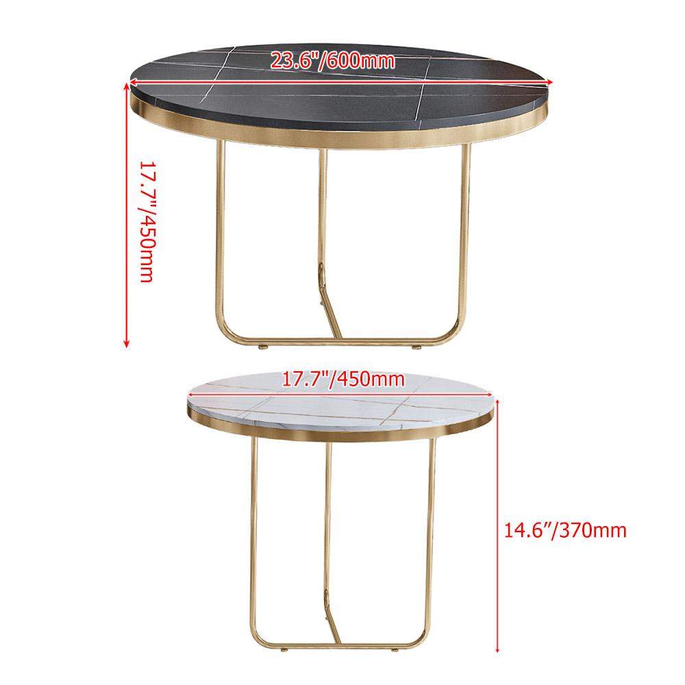 Modern Round Coffee Table Set with Stone 2-Piece Black&White-Richsoul-Coffee Tables,Furniture,Living Room Furniture