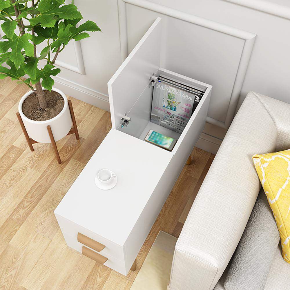 White Rectangle End Table with Drawers Modern Sofa Table for Living Room-Richsoul-End & Side Tables,Furniture,Living Room Furniture