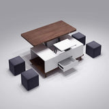 5 Pieces Lift Top Coffee Table Set with Storage Convertible Dining Table with Ottomans-Richsoul-Coffee Tables,Furniture,Living Room Furniture