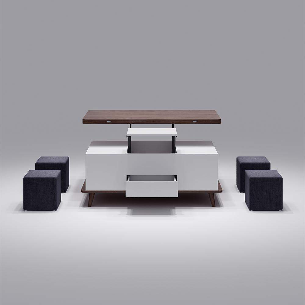 5 Pieces Lift Top Coffee Table Set with Storage Convertible Dining Table with Ottomans-Richsoul-Coffee Tables,Furniture,Living Room Furniture
