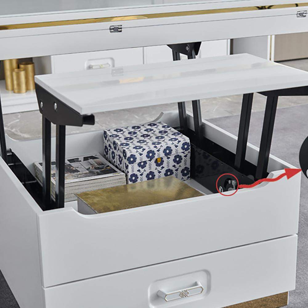 White Modern Lift Top Coffee Table Set with Storage & Stools Extendable Accent Table-Richsoul-Coffee Tables,Furniture,Living Room Furniture