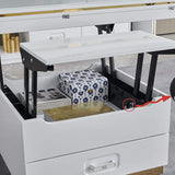 White Modern Lift Top Coffee Table Set with Storage & Stools Extendable Accent Table-Richsoul-Coffee Tables,Furniture,Living Room Furniture