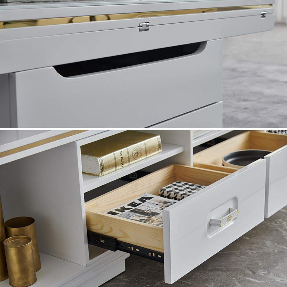 White Modern Lift Top Coffee Table Set with Storage & Stools Extendable Accent Table-Richsoul-Coffee Tables,Furniture,Living Room Furniture