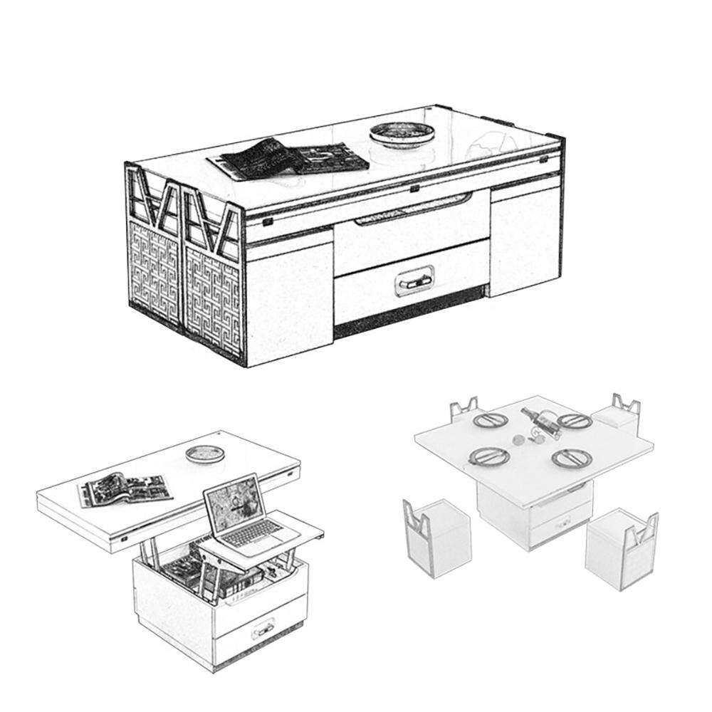 White Modern Lift Top Coffee Table Set with Storage & Stools Extendable Accent Table-Richsoul-Coffee Tables,Furniture,Living Room Furniture