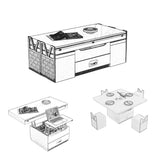 White Modern Lift Top Coffee Table Set with Storage & Stools Extendable Accent Table-Richsoul-Coffee Tables,Furniture,Living Room Furniture