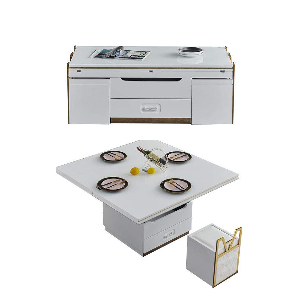 White Modern Lift Top Coffee Table Set with Storage & Stools Extendable Accent Table-Richsoul-Coffee Tables,Furniture,Living Room Furniture