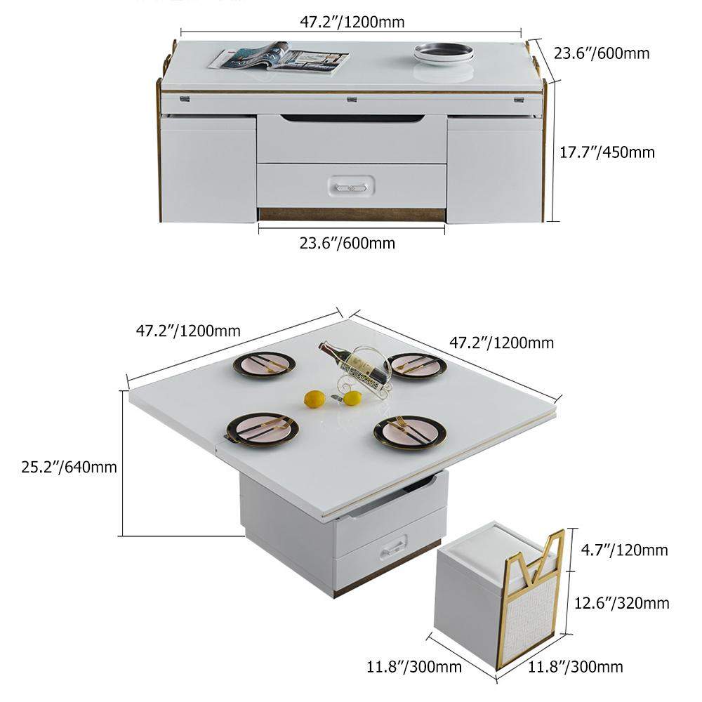 White Modern Lift Top Coffee Table Set with Storage & Stools Extendable Accent Table-Richsoul-Coffee Tables,Furniture,Living Room Furniture