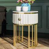 Modern End Table with Drawer Stone Top & Metal Frame Side Table in White-Richsoul-End & Side Tables,Furniture,Living Room Furniture