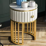 Modern End Table with Drawer Stone Top & Metal Frame Side Table in White-Richsoul-End & Side Tables,Furniture,Living Room Furniture