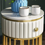 Modern End Table with Drawer Stone Top & Metal Frame Side Table in White-Richsoul-End & Side Tables,Furniture,Living Room Furniture