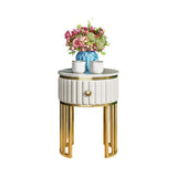 Modern End Table with Drawer Stone Top & Metal Frame Side Table in White-Richsoul-End & Side Tables,Furniture,Living Room Furniture