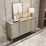 Modern Champagne Sideboard Buffet 4 Doors & Shelves Tempered Glass Top