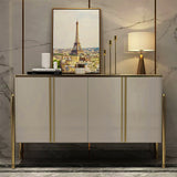 Modern Champagne Sideboard Buffet 4 Doors & Shelves Tempered Glass Top