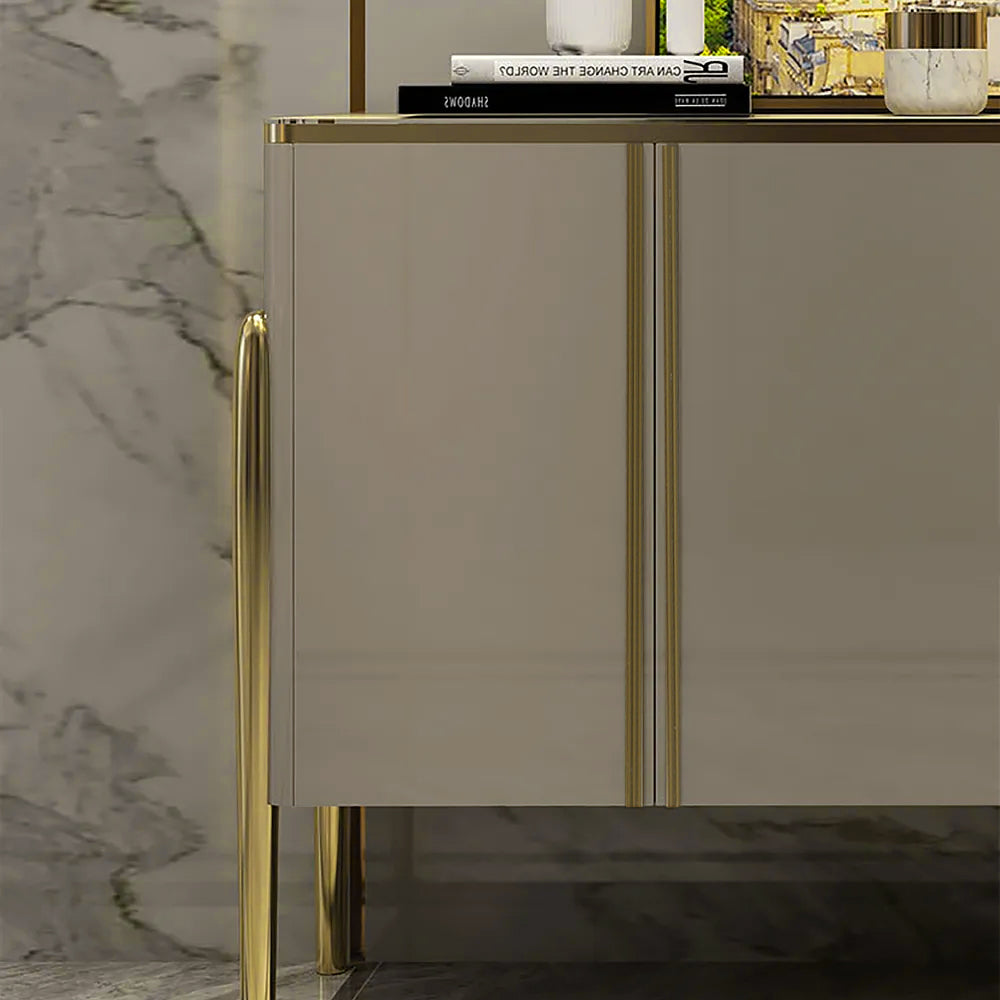 Modern Champagne Sideboard Buffet 4 Doors & Shelves Tempered Glass Top