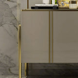 Modern Champagne Sideboard Buffet 4 Doors & Shelves Tempered Glass Top