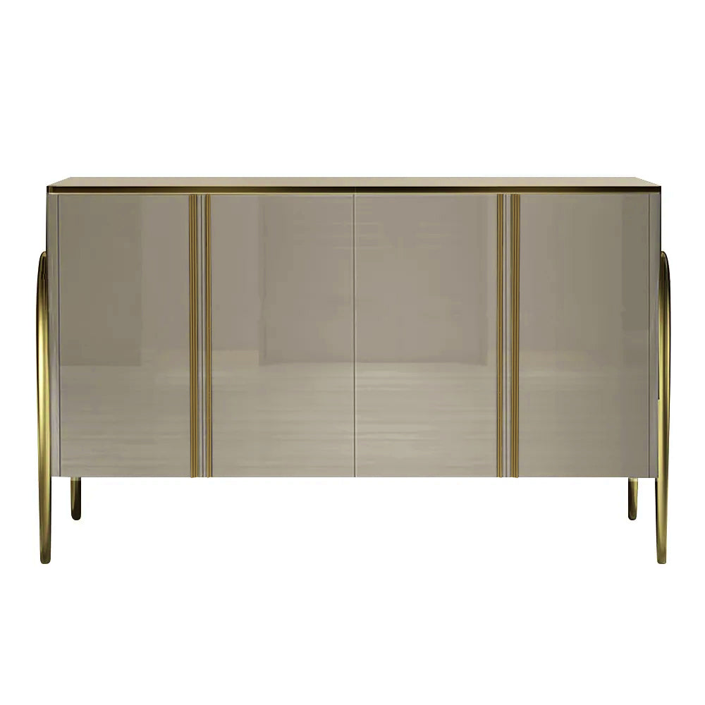 Modern Champagne Sideboard Buffet 4 Doors & Shelves Tempered Glass Top