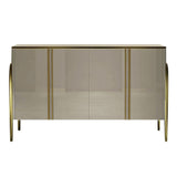 Modern Champagne Sideboard Buffet 4 Doors & Shelves Tempered Glass Top