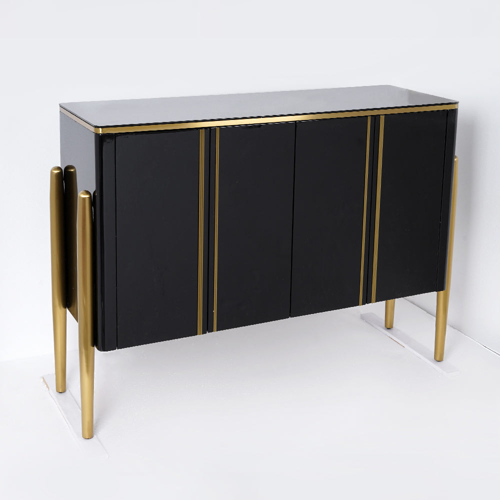 Modern Champagne Sideboard Buffet 4 Doors & Shelves Tempered Glass Top