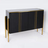 Modern Champagne Sideboard Buffet 4 Doors & Shelves Tempered Glass Top
